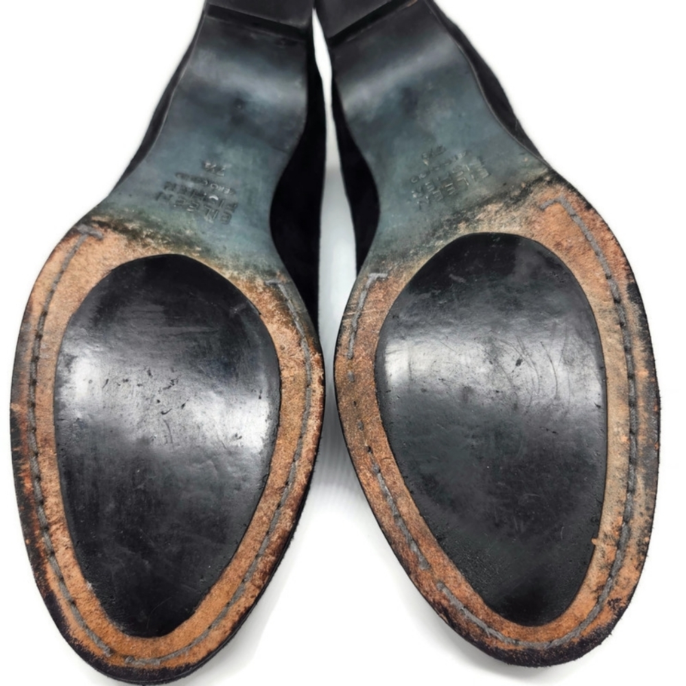 Eileen Fisher Neat Black Suede Round-Toe Low Block Heel Slip-On Pumps - Picture 11 of 14